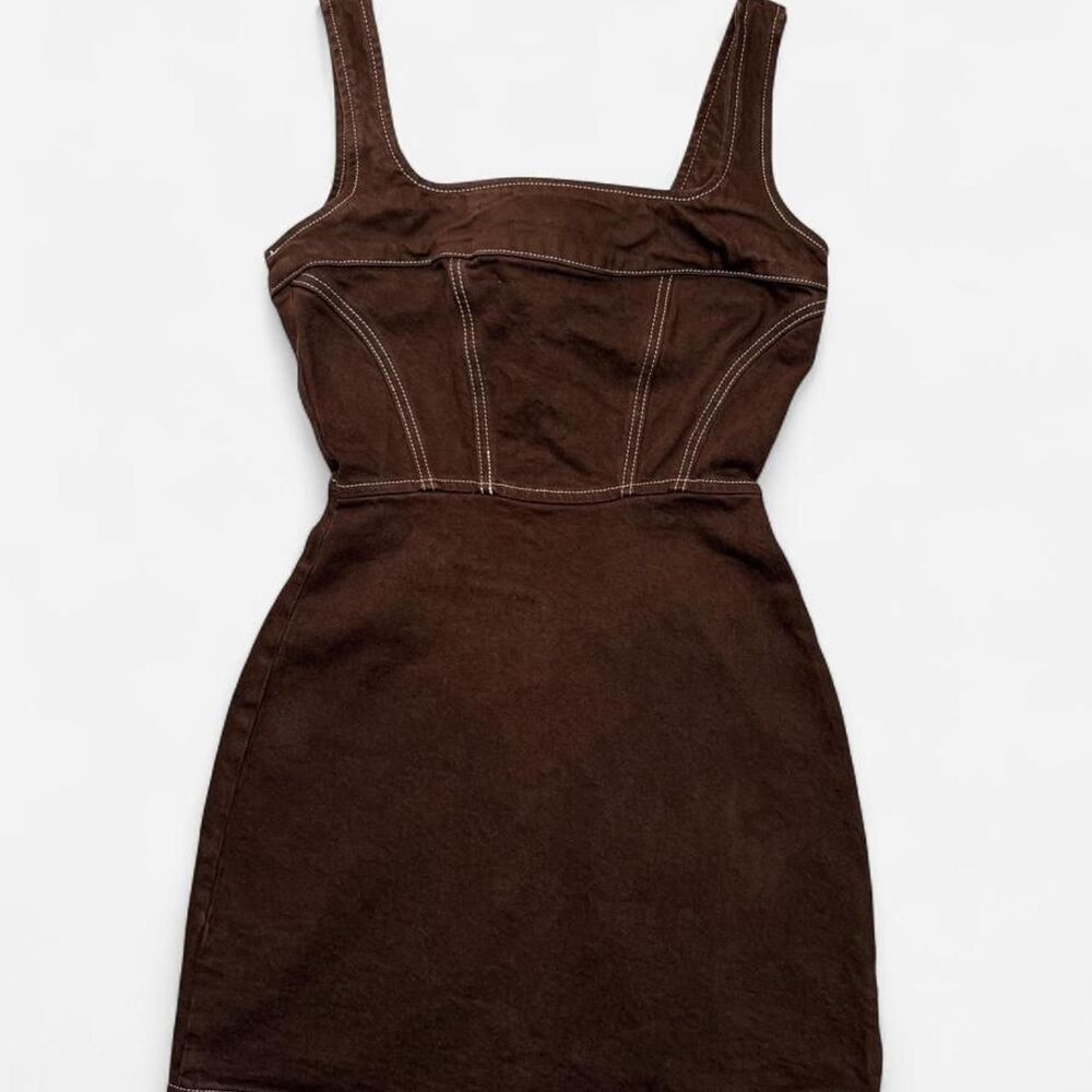 Reformation Brown Mini Dress with Contrast Stitching